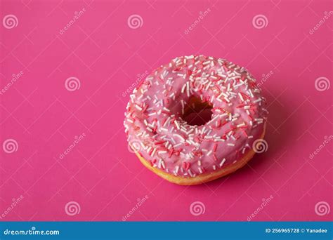 Donut With Pink Icing And Sprinkles Copy Space Sweet Pastry Dessert