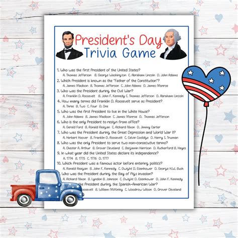 President's Day Trivia Game, US Presidents Trivia Questions, Homeschool ...