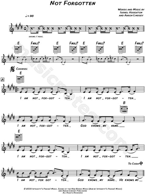 Hillsong Kids Not Forgotten Sheet Music Leadsheet In E Major