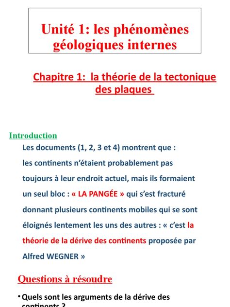 Unité 1 Les Phénomènes Géologiques Internes Chapitre 1 La Théorie De