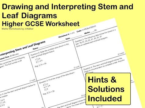 gcse maths worksheet drawing  interpreting stem  leaf diagrams