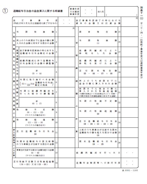 別表十一（三）の書き方 法人税申告書別表の様式と書き方