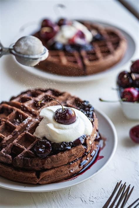 Dark Chocolate Waffles With Cherry Balsamic Compote • Olive And Mango