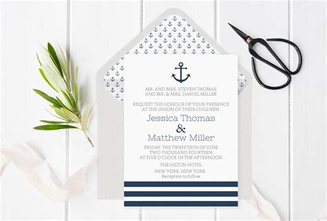 Nautical Wedding Invitation Template Anchor And Striped Etsy