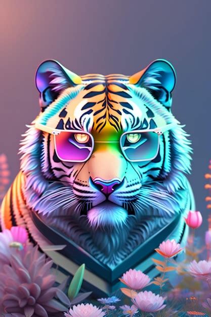 Premium Ai Image A Tiger With Rainbow Glasses On It