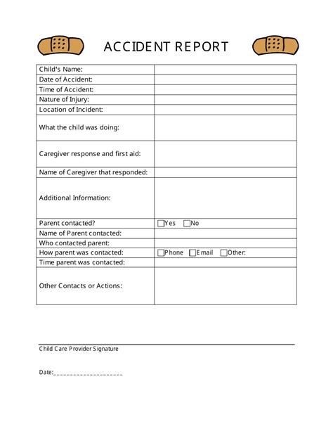 Daycare Printable Accident Report Form