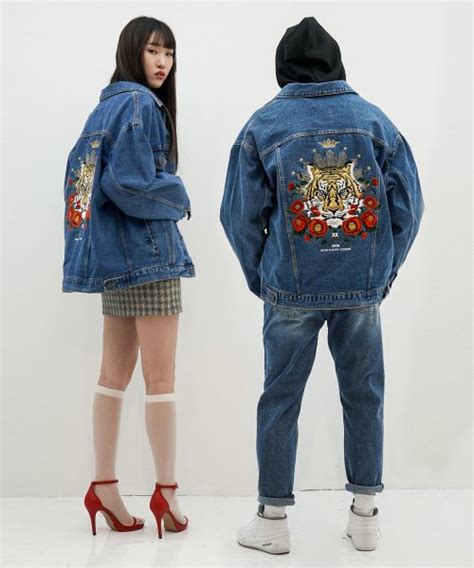 Musinsa Untage Tiger Embroidery Oversized Denim Jacket Blue Unisex