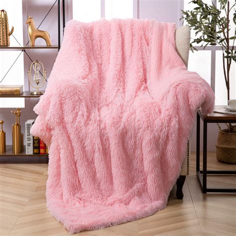 Faux Fur Throw Blanket Super Soft Lightweight Shaggy Fuzzy Blanket Warm Cozy Plush Fluffy