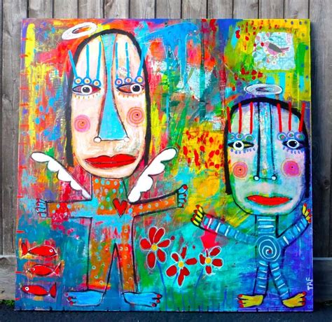 Tracey Ann Finley Original Outsider Raw Folk Graffiti Painting Angel