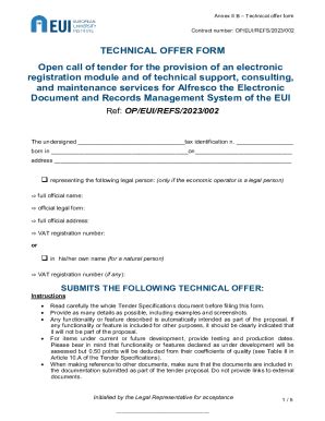 Fillable Online Annex Ii Btechnical Offer Form Fax Email Print Pdffiller