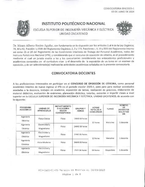 Convocatoria 004 2025 1 Física IE CONVOCATORIA 03 DE JUNIO DE 2024