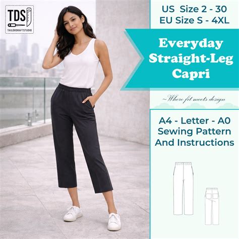 everyday straight leg capri pants sewing pattern elastic waist etsy