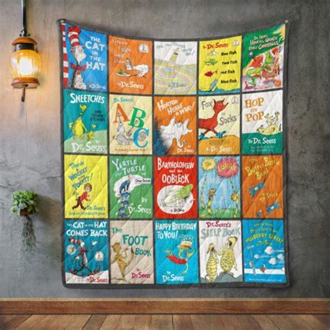 Dr.Seuss Book Covers Quilt Blanket - Teeruto