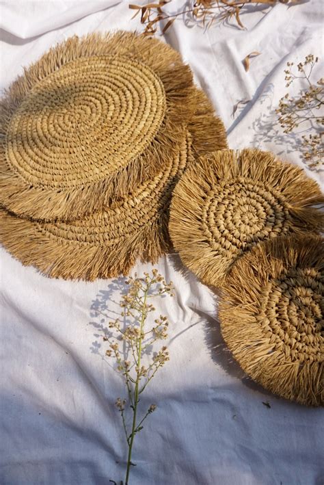 Set Of 6 Fringe Raffia Placemats Wicker Seagrass Placemats Round