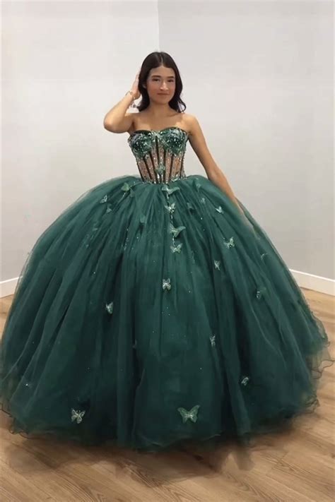 Emerald Quince Dress With Butterfly In Quince Dresses Pretty