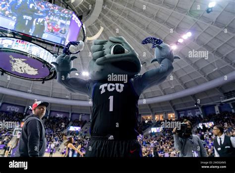 FORT WORTH TX JANUARY 20 TCU Horned Frogs Mascot Super Frog Gets