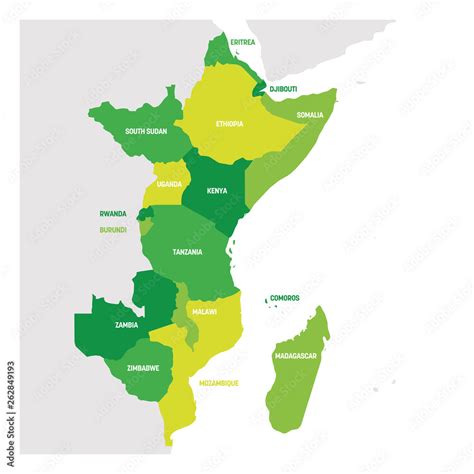 East Africa Region Map Of Countries In Eastern Africa Vector