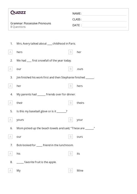 50 Possessive Pronouns Worksheets For 2nd Grade On Quizizz Free And Printable