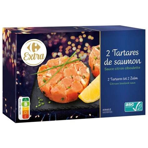 Promo Carrefour extra tartares de saumon asc surgelés chez Carrefour