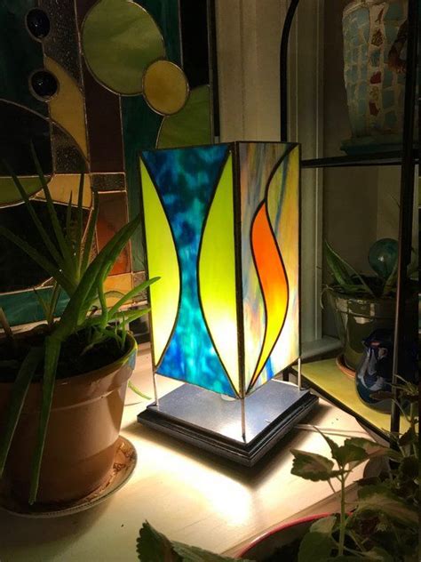 First Lamp This Is A 7 Square Base Stained Glass Lamp Is 5 5 Square And Stands Approx 13 Tall