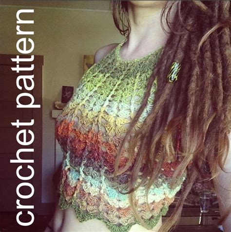 Crochet Crop Top Pattern Bralette Halter Bikini High Neck Shell Lace Festival Bralette Fern