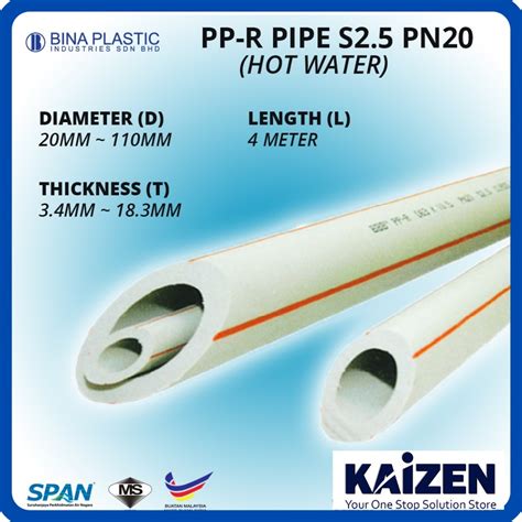 Mm Mm Bina Plastic Bbb Ppr Pipe Hot Cold Water Pn S Pn S Length Meter Shopee