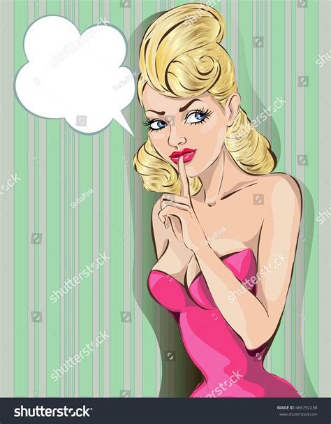 Pop Art Pinup Woman Finger On Stock Vector Royalty Free 466792238