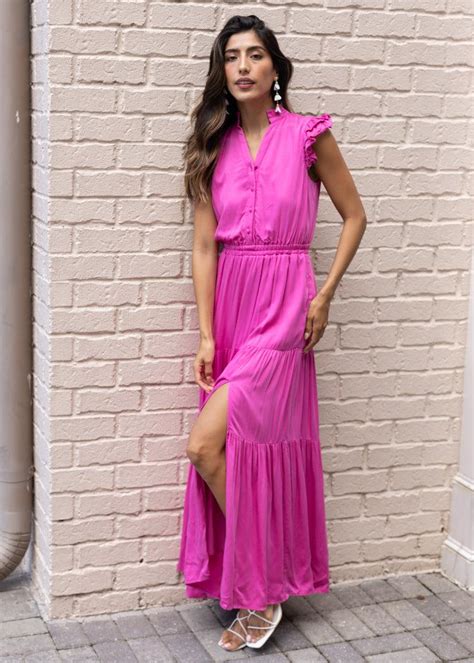 Karlie Flutter Sleeve Maxi Dress Final Sale Hand In Pocket