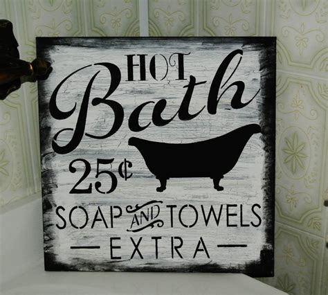 Bath Sign Hot Bath Cents White And Black Bathroom Decor