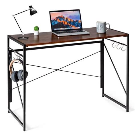 Costway Bureau D Ordinateur Pliant Table Dordinateur Avec Cadre En