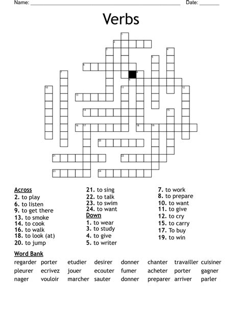 Cross Word Er Verbs French Upfcraze