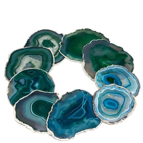 Wholesale Green Agate Slices Coaster With Silver Platting Hot Sale