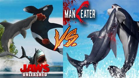 Maneater VS Jaws Unleashed Orca Fight Scene Comparison YouTube