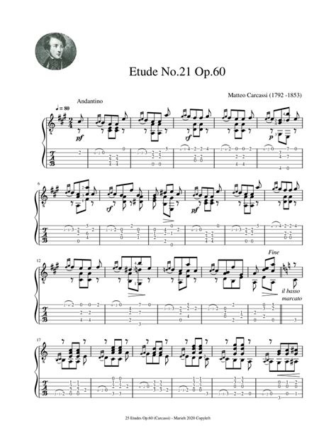 Etude No 21 Op 60 Carcassi Matteo 1792 1853 Tablature Sheet Music For Guitar Solo