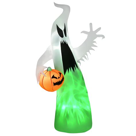 Homcom 6ft Halloween Inflatable Ghost With Pumpkin Led Lighted For Home Indoor Outdoor Garden