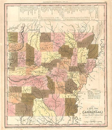 A New Map Of Arkansas With Its Canals Roads And Distances Barry Lawrence Ruderman Antique Maps Inc