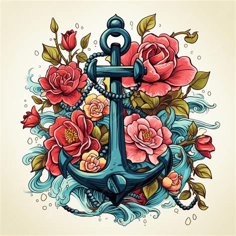 Premium Photo | Anchor and flowers tattoo design vector