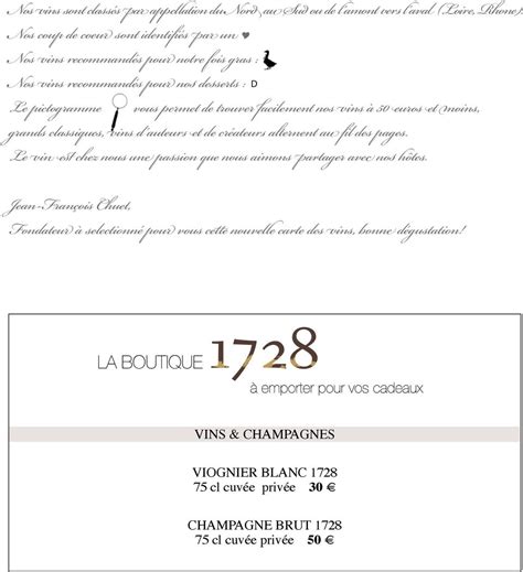 La Carte Des Vins Champagnes 1728 Restaurant