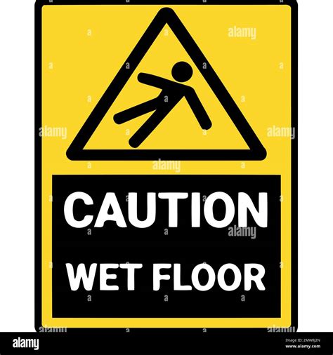 Caution Wet Floor Warning Sign With Slipping And Falling Character