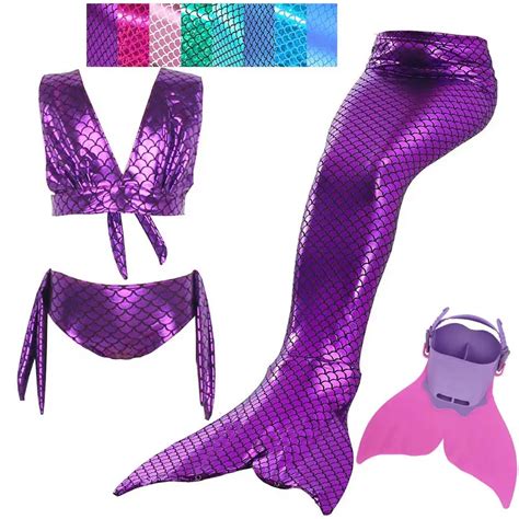 בנות תחפושות 4pcs Set 8 Colors Swimming Mermaid Tail With Monofin