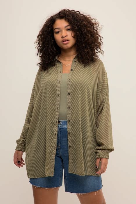 Blouse Oversized Chiffon Met Dessin Overhemdkraag Lange Mouwen