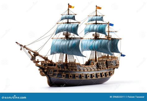 Isolated Toy Pirate Ship with Sails and Cannons -Generative Ai Stock ...