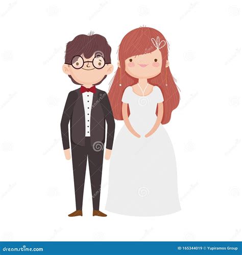 Wedding Couple Bride And Groom In Elegant Suits Cartoon Stock Vector