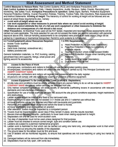 Commercial Electrical Installation Risk And Method Statement