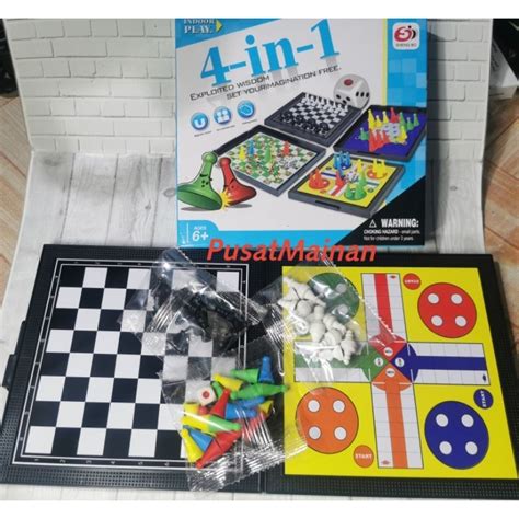 Jual Mainan Board Game 4in1 Magnet Ludo Ular Tangga Catur Halma