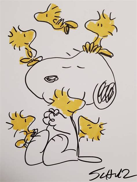 Signed Snoopy & Woodstock Color Drawing Snoopy Peanuts Ink - Etsy UK