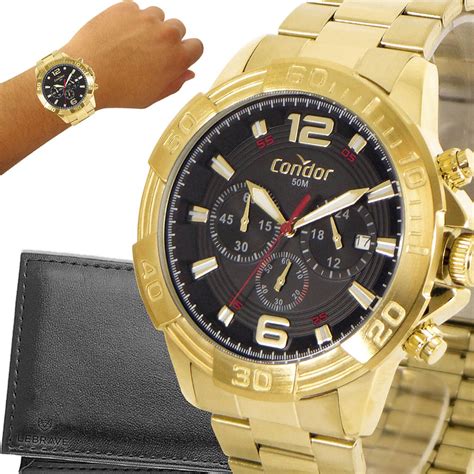 Relógio Condor Masculino Dourado Carteira Lebrave COVD53AC4P Condor