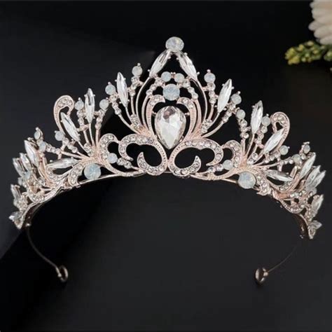 accessories rose gold tiara women rhinestone wedding crown bride
