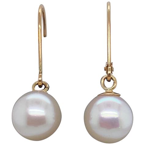 Golden Pearl Semi Precious Drop Earrings 14 Karat Yellow Gold For Sale