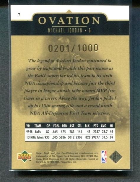 1998 99 Upper Deck Ovation Michael Jordan Gold 7 201 1000 EBay